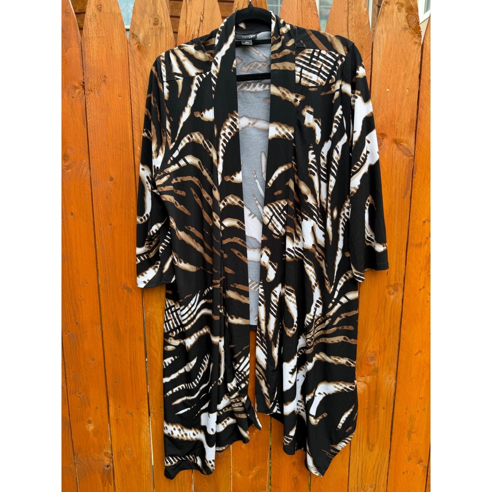 East 5th Women Large Animal Print Open Front Cardigan Black Brown Asymmetrical